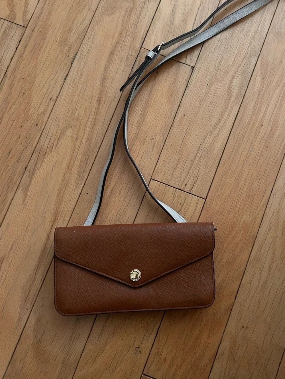 Michael Kors Brown Leather Envelope Crossbody with Gold-Tone Snap